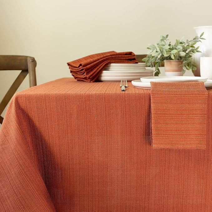 Benson Mills Cameron Textured Fabric Table Cloth, for Everyday Home Dining, Parties, Fall, Harvest, and Thanksgiving Tablecloth (60" x 120" Rectangular, Bison/Rust/Burnt Orange)
