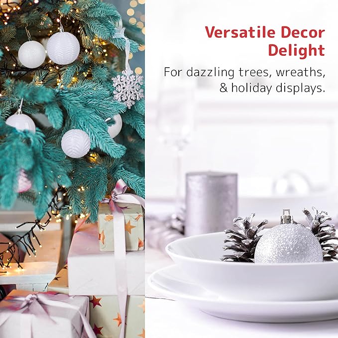 Prextex 36pc Shatterproof White Christmas Balls Ornament Set - Festive Christmas Tree Ornaments in 3 Different Sizes and 6 Styles - Holiday Decoration with Hanging Loops for Tree, Wreath, Party Decor