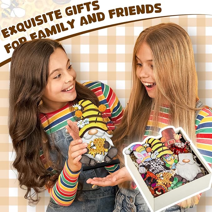 Blulu Interchangeable Wooden Gnome Decor DIY Holiday Seasonal Fall Gnomes Halloween Tiered Tray Decoration with Magnet Pieces Halloween Welcome Sign for Holiday Decorations(Retro Watercolor)