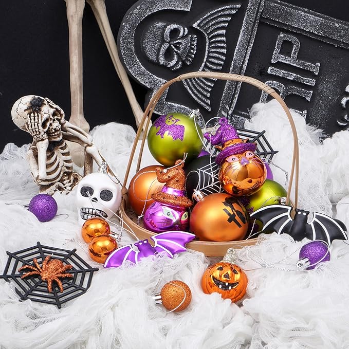28ct Halloween Ball Ornaments Set, Shatterproof Tree Decorations, Perfect Hanging Ball for Tree Indoor/Outdoor Holiday Halloween Party Decor
