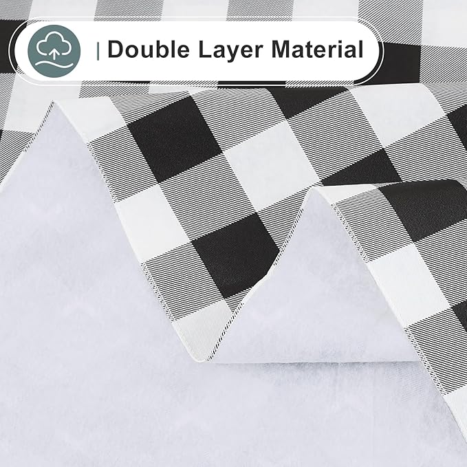 misaya Rectangle Waterproof Vinyl Table Cloth, Buffalo Flannel Backed Tablecloth, Wipeable Plastic Table Cover for Dinner, Kitchen, Outdoor (60" x 84", Black and White)