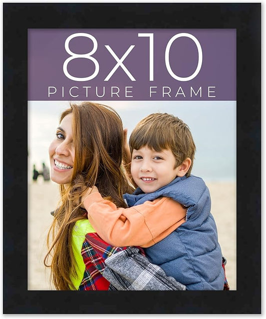8x10 Frame Black Real Wood Picture Frame Width 0.75 Inches | Interior Frame Depth 0.5 Inches | Noir Classique Photo Frame Complete with UV Acrylic, Foam Board Backing & Hanging Hardware