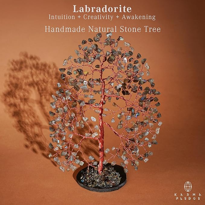 Crystal Trees for Home and Office Decoration, Labradorite Chakra Healing Crystals Feng Shui Handmade Trees for Positive Energy, Money, Good Luck, Christmas Decor, Birthday Gifts for Women, Mom
