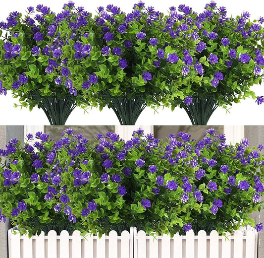 12 Bundles Artificial Flowers Faux Outdoor Plastic Plants UV Resistant Shrubs,Artificial Plants Outdoor Decorations for Patio Outdoor Fake Plants Spring Decorations for Home Front Porch Decor(Purple)