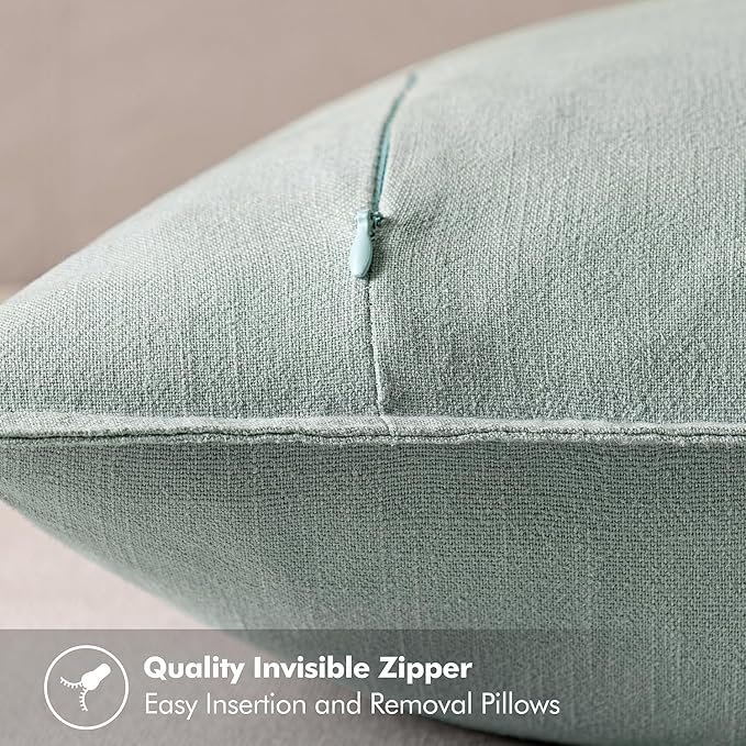 MIULEE Decorative Linen Euro Sham Pillow Covers 24x24 Aqua Green Boho Farmhouse Neutral Couch Throw Pillows for Bed Pack of 2 Accent Modern Pillowcase Summer Sofa Livingroom Home Decor