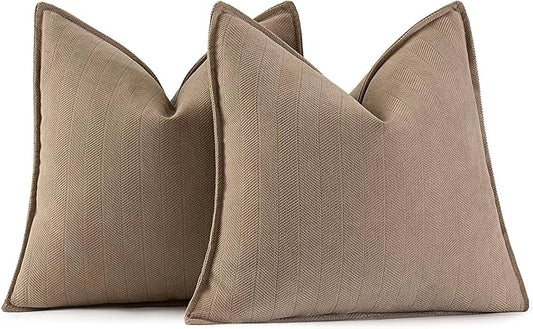 MIULEE Pack of 2 Coco Brown Decorative Pillow Covers 18x18 Inch Soft Chenille Luxurious Couch Throw Pillows Farmhouse Cushion Covers with Elegant Design for Sofa Bedroom Living Room Home Decor