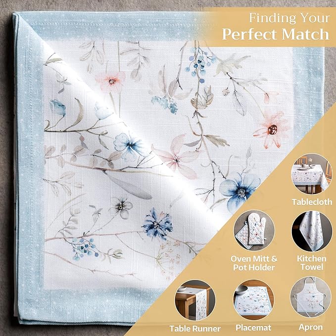 Maison d' Hermine Cloth Napkins Set of 4 100% Cotton Everyday Reusable Square Napkins Cloth Washable, Dinner, Party, Wedding, Restaurant (Ice Florals, 20" x 20")