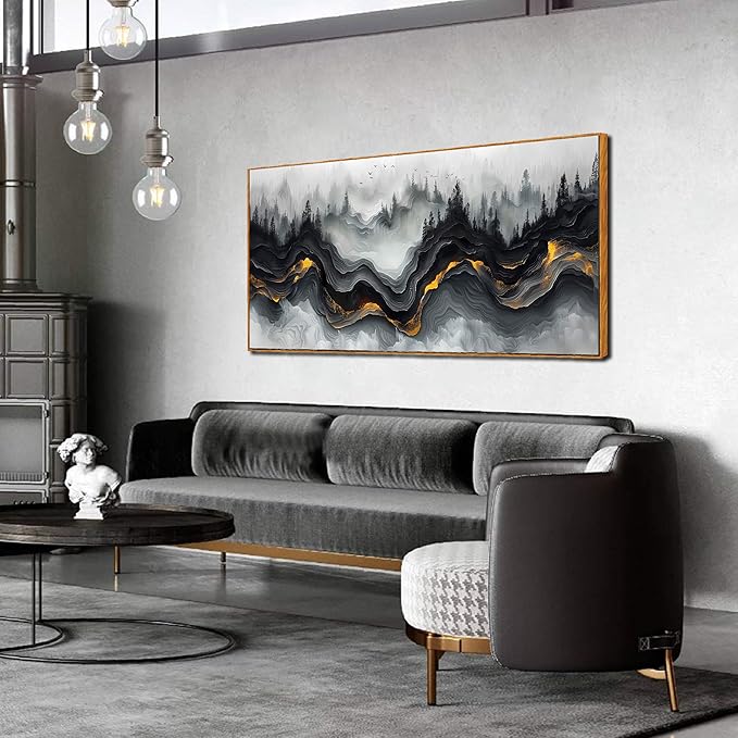 Ouzzlie Black and White Wall Art Forest Wall Decor Abstract Artwork Mountain Canvas Pictures for Living Room Bedroom 24" x 48"