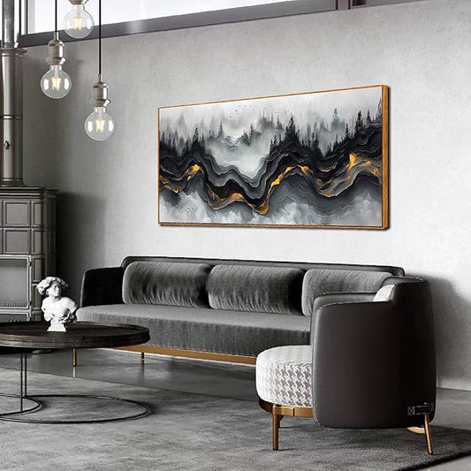 Ouzzlie Black and White Wall Art Forest Wall Decor Abstract Artwork Mountain Canvas Pictures for Living Room Bedroom 24" x 48"