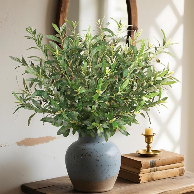 Fake Plants Olive Branch 27.5in Artificial Plant Outdoor Decorations for Living Room Olive Tree Branches Greenery Stems Can Be Used for Spring Home Decor Room Decor Office Decor(12PCS)