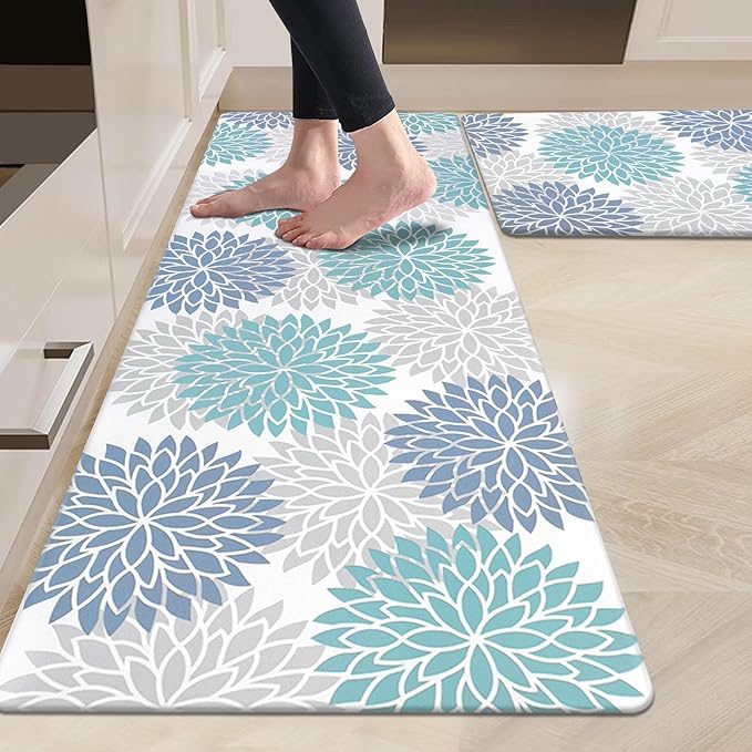 HEBE Anti Fatigue Kitchen Rug Sets 2 Piece Non Slip Kitchen Mats for Floor Cushioned Kitchen Rugs and Mats Waterproof Comfort Standing Mat Runner for Kitchen,Home Office,Sink,Laundry