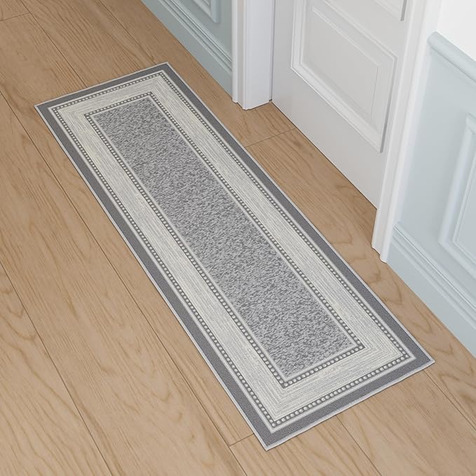 Ottomanson Hallway Runner Rug 20" x 59" Non Slip Border Area Rugs Easy to Clean Laundry Rug Runner Durable & Pet Friendly Floor Carpet Runners for Hallways Entryway Living Room Kitchen, Light Gray