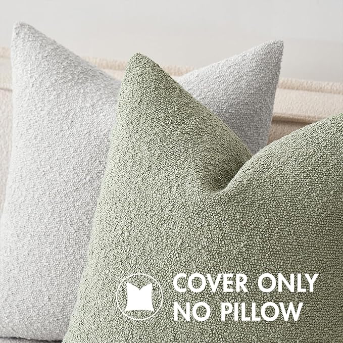 MIULEE 18x18 Inch Decorative Pillow Covers for Couch Bed Set of 2 Textured Boucle Neutral Throw Pillows Sage Green Accent Solid Cushion Pillowcase Cozy Soft Sofa Livingroom Home Decor