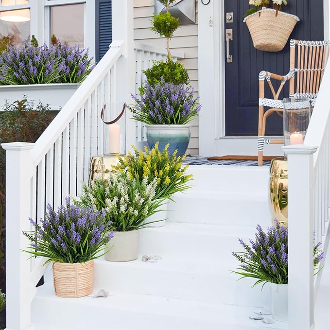 Artificial Outdoor Flowers UV Resistant Fake Outdoor Plants, Fake Monkey Grass with Flowers,Faux Greenery for Indoor Outside Hanging Plants Garden Porch Window Box Home Wedding Farmhouse Décor(Purple)