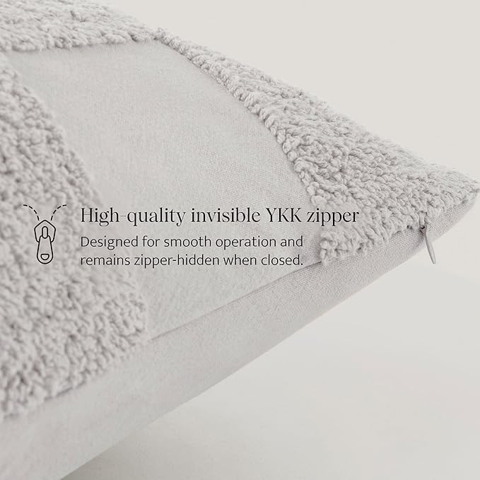 Double Stitch 100% Cotton Throw Pillow Covers - Checkered Tufted Boho Decorative Pillow Covers 20x20, Made in India, Square Cushion Case, Modern Home Decor for Couch, Sofa, Living Room, Winter Sky