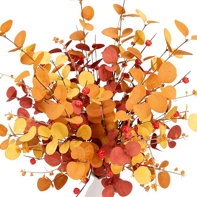 6 Pcs Aritificial Eucalyptus Stems Fall Decorations Leaves Spray Autumn Decorations with Fall Flowers Branches and Fall Plants for Fall Floral Arrangements
