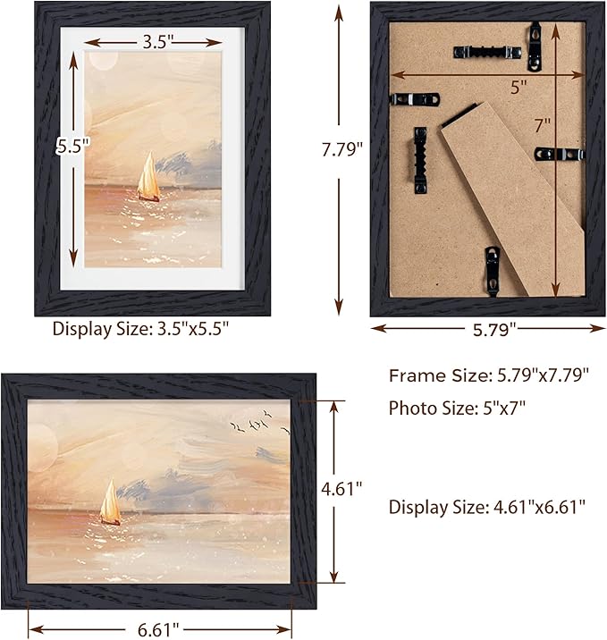 5x7 Black Picture Frame, 5 x 7 Photo Frame, Solid Oak Wood Frame 5 by 7 Frames, 5"x7" Picture Frame with Stand for Tabletop Display, 5 x 7 Frame Matted to 4x6, Black Frame 5x7, 1 Pack