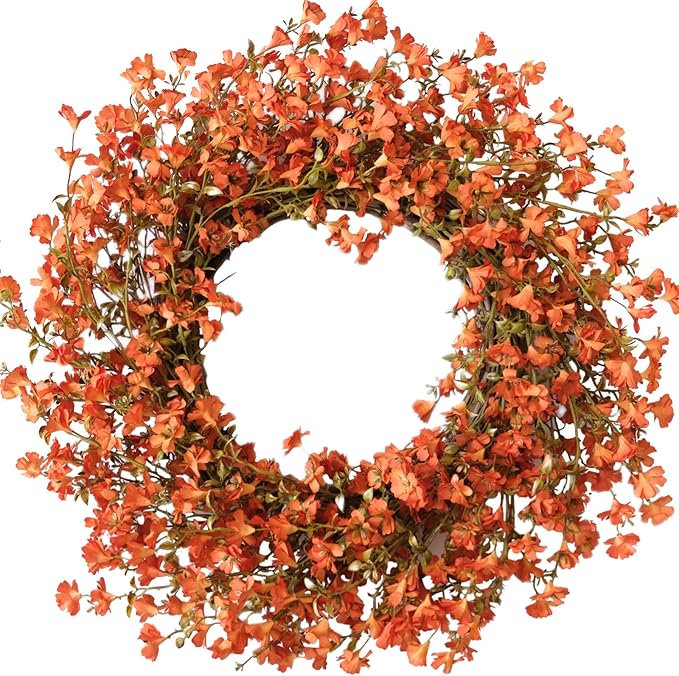 Fall Orange Forsythia Wreath for Front Door, 22 Inch Autumn Floral Door Wreath Indoor and Outdoor,Seasonal Festival Flower Wreath for Home Decor