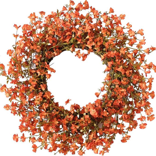 Fall Orange Forsythia Wreath for Front Door, 22 Inch Autumn Floral Door Wreath Indoor and Outdoor,Seasonal Festival Flower Wreath for Home Decor