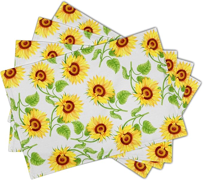 Sunflower Placemats 12×18 Inches Set of 4 Spring Summer Floral Seasonal Indoor Kitchen Dining Table Place Mats for Home Party Decoration