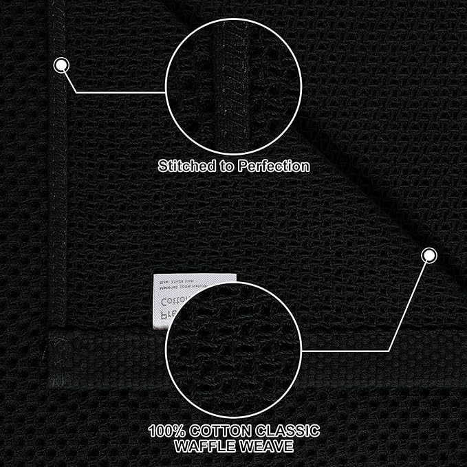 Homaxy 100% Cotton Kitchen Towels and Dishcloths Set, 12 x 12 Inches and 13 x 28 Inches, Set of 8 Bulk Kitchen Towels Set, Ultra Soft Absorbent Dish Cloths for Washing Dishes, Black