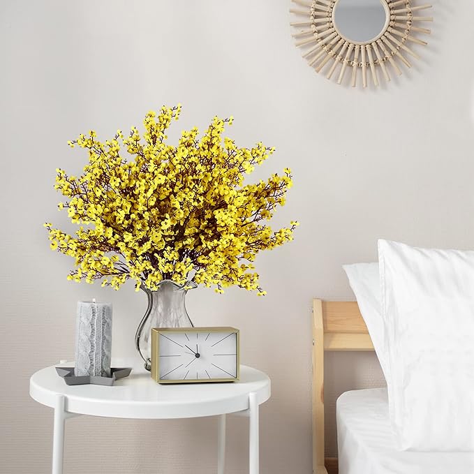 Sggvecsy 10 Pcs Babys Breath Artificial Flowers Gypsophila Bouquets Bulk Real Touch Fake Silk Flowers for Home Wedding DIY Floral Arrangement Kitchen Table Centerpiece Festival Decoration (Yellow)