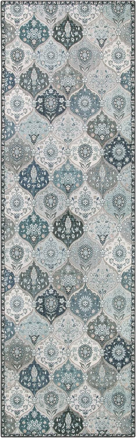 Lahome Moroccan Trellis Washable Runner Rug, 2x6 Runners for Hallways 6 Feet Non Slip Vintage Laundry Room Rug Vintage Ultra-Thin Long Carpet for Kitchen Bedroom, Blue