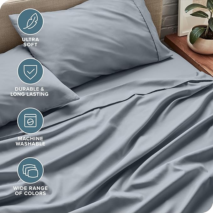 Bare Home King Sheet Set - 1800 Ultra-Soft Microfiber King Bed Sheets - Double Brushed - Deep Pockets - Easy Fit - 4 Piece Set - Bed Sheets (King, Steel Blue)
