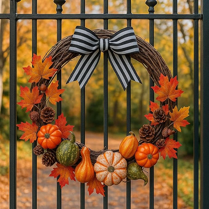 DomeStar Pumpkins for Decorating- 8 Assorted Mini Fake Pumpkins, 30pcs Autumn Leaves, 10pcs Acorns, 2pcs Pine Cones for Thanksgiving Harvest Decor, Halloween, Fall Baby Shower & Table Centerpieces