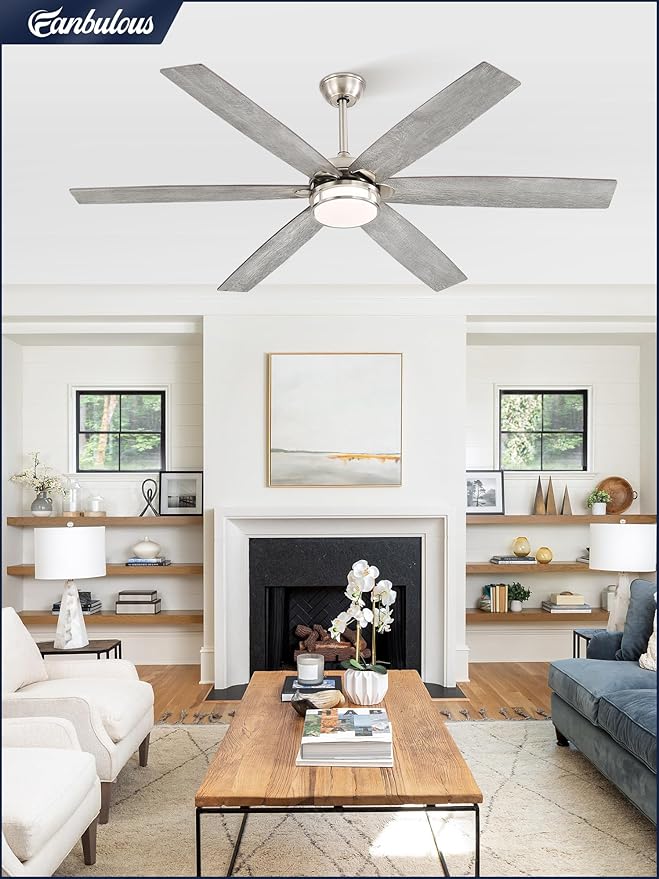 65 Inch Ceiling Fans with Lights, Farmhouse Large Ceiling Fans with Remote, Brown&Grey Modern Ceiling Fan with LED Light, Quiet DC Motor for Living Room, Bedroom, Kitchen, Indoor