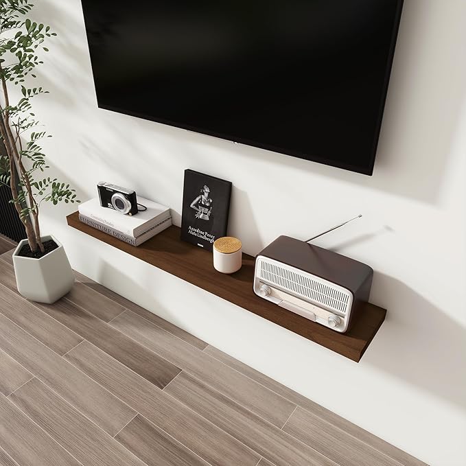 Axeman Floating Shelves, 8 Inch Deep Modern Solid Wood Wall Shelves for Storage, Wall Mounted Display Shelving with Invisible Heavy-Duty Metal Bracket, 48" W x 8" D x 1.6" H, Walnut