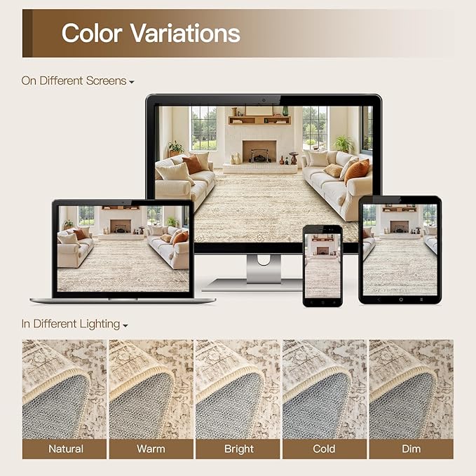 Lofus 8x10 Area Rug for Living Room,Beige Washable Large Rugs with Non-Slip Backing,Soft Neutral Carpets for Bedroom Dining Room Home Office Indoor Nursery