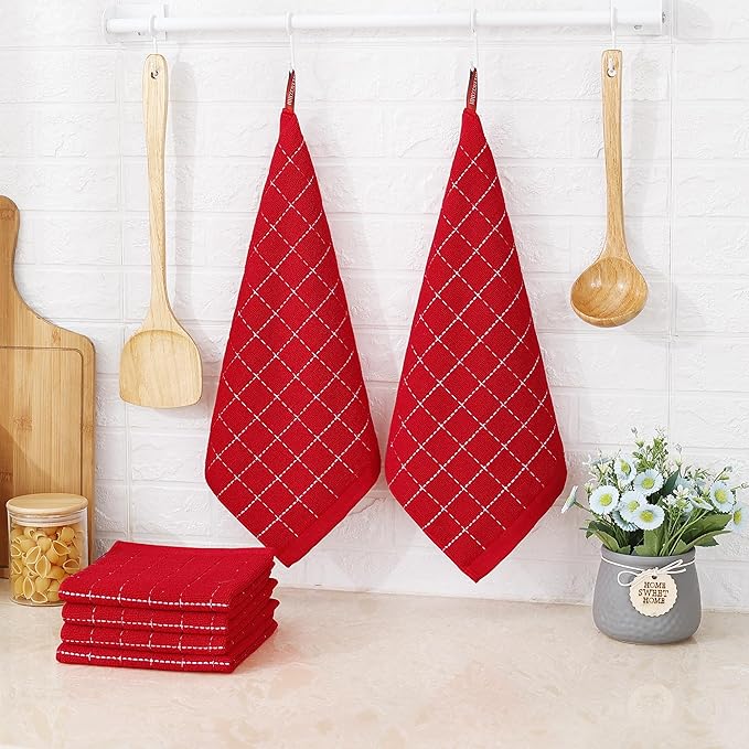 Homaxy 100% Cotton Terry Kitchen Dish Cloths, Ultra Soft and Absorbent Dish Towels for Kitchen, Suitable for Drying and Washing Dishes, 12 Pack, 12 x 12 Inches, Red