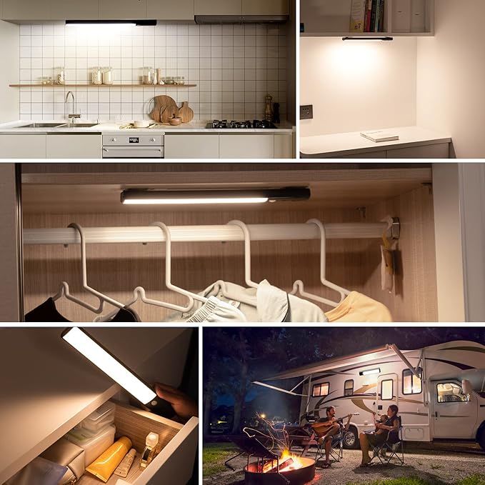 YELKO Motion Sen SOR Under Cabinet Light, 100LEDs 4200mAh Rechargeable Battery Closet Lights, Wireless Dimmable Motion Activated Night Lights for Kitchen Wardrobe Cupboard Stairs Hallway(1Pack)