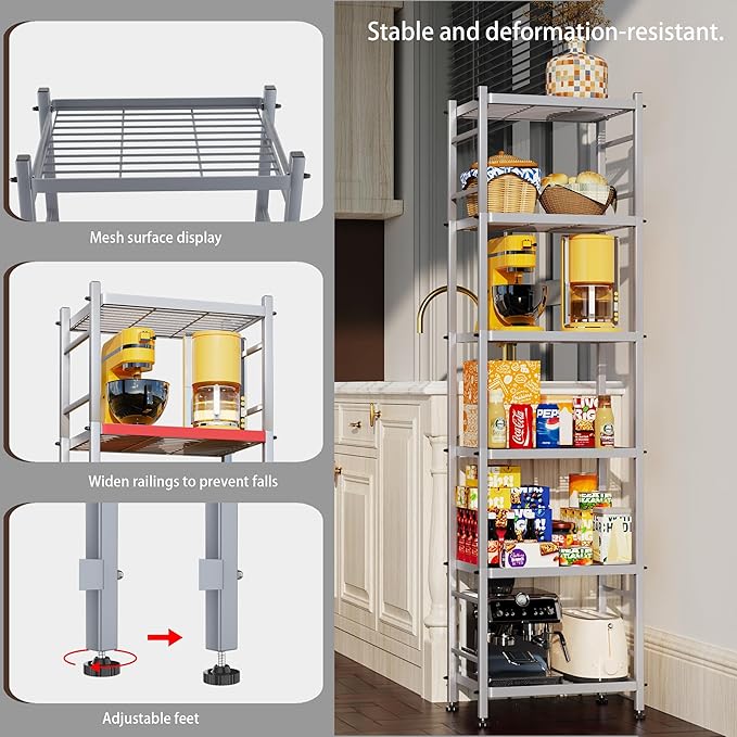 6-Wire Shelving Metal Storage Rack Shelves, Standing Storage Shelf Units for Laundry Bathroom Kitchen Pantry Closet(Silver,16.9L x 12.8W x 62H)