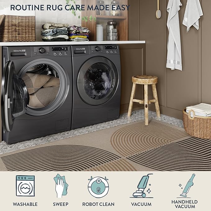 Lahome Modern Rainbow Easy Jute Rug, 2x6 Kitchen Runner Washable Rug Runners for Hallways Farmhouse Carpet, Non Slip Indoor Outdoor Runner Contemporary Door Mat for Laundry Porch