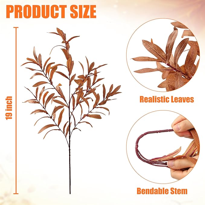 Sggvecsy 33’’ 4Pcs Fall Artificial Olive Branches Autumn Long Stems Faux Twig Plants Fake Eucalyptus Leaves for Thanksgiving Autumn Harvest Home Office Wedding Table Centerpiece Vase Filler Decoration