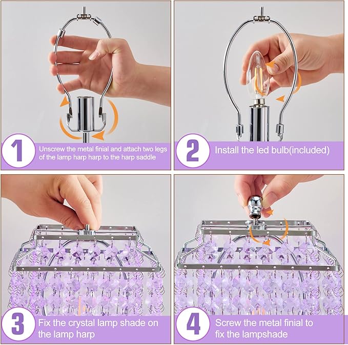 Luvkczc Purple Bedside Crystal Table Lamp Set of 2, Touch Control Lamps, 3-Way Dimmable Lamp with Crystal Shade for Bedroom, Girl Living Room, 6W B11 Bulb Included