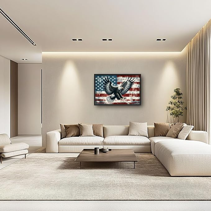 Flintis Large Bald Eagle Wall Art Eagle American flag Pictures Wall Decor Abstract Animal Canvas Painting Print Artwork Decoration Framed for Living Room Bathroom Master Bedroom Office 36L x 24W