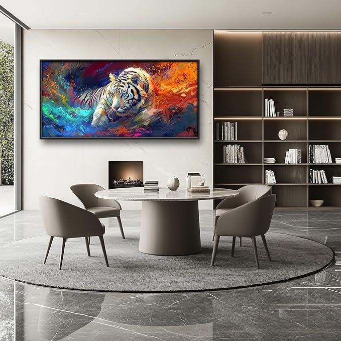 Quorin White Tiger Large Wall Art Abstract Colorful Tiger Animal Pictures Wall Decor Canvas Print Painting Artwork for Bathroom Living Room Bedroom 60L x 30W