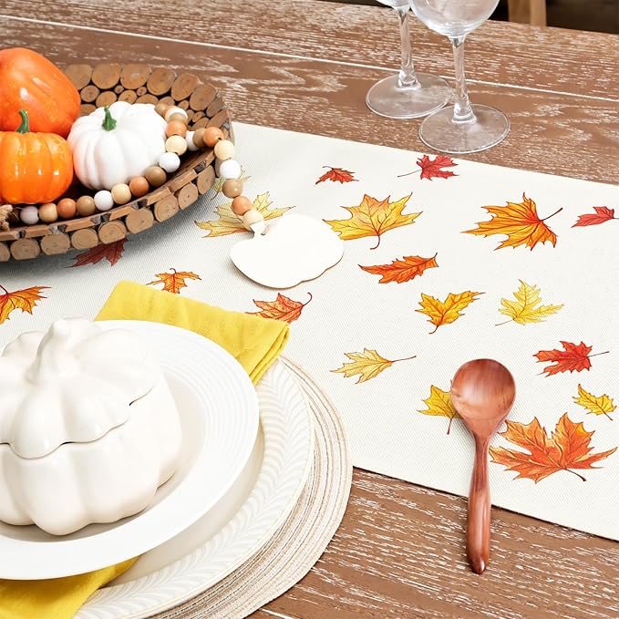 GEEORY Fall Table Runner 13 x 36 Inch, Maple Leaves Autumn Farmhouse Decor for Thanksgiving & Holiday Parties – Kitchen, Dining Table, Indoor/Outdoor GT156-36