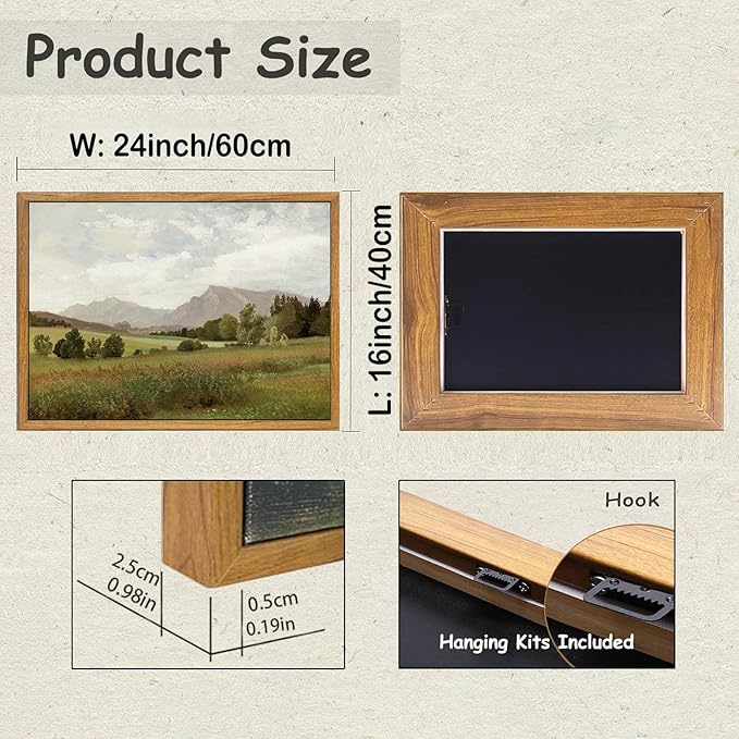 KBKBART Framed Vintage Landscape Wall Art Prints, Retro Muted Green Forest Valley Nature Wilderness Canvas Painting, Farmhouse Decor Wall Art for Bedroom, Bathroom,Vintage Wall Decor(16"x24")