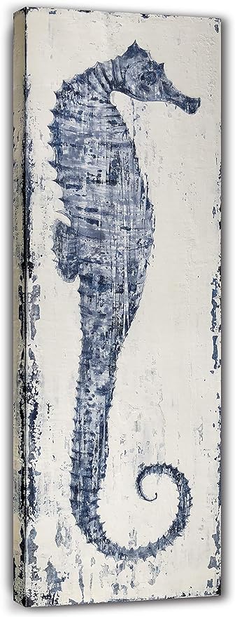 Yihui Arts Seahorse Wall Art Hand Painted Costal Paintings Blue Pictures Canvas Artwork for Living Room Bedroom Decoration