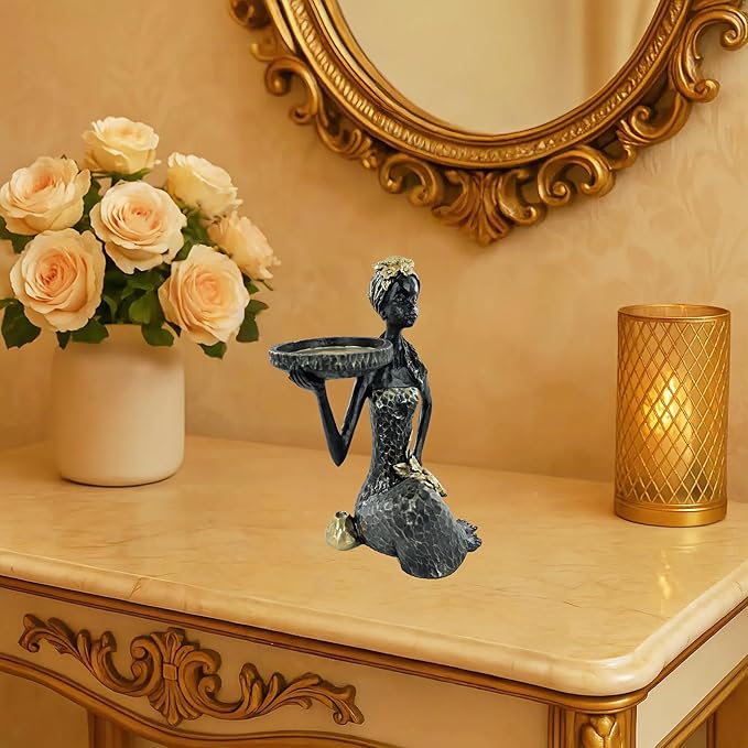 African Lady Figurine Candle Holder with African Tribal Totem for Wedding,Church,Holiday Decor-African Decorative Women Statues, Candlestick Holder for Home and Table Decor(405-Black)