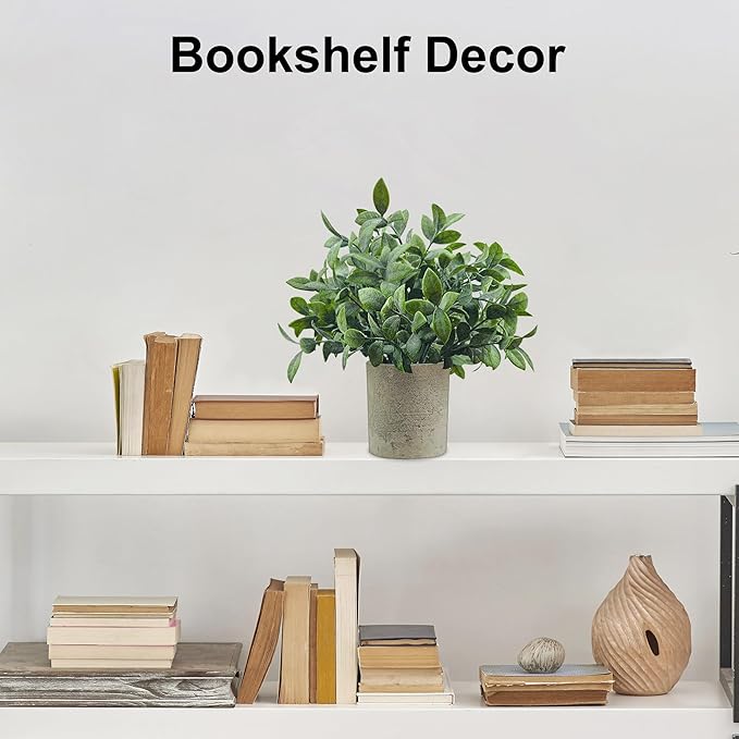 USLAI 3-Pack Mini Fake Plants, Artificial Potted Eucalyptus Faux Plants Topiaries for Home Office Shelf Desk Farmhouse Room Coffee Table Decor