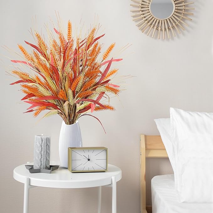 Sggvecsy Artificial Fall Flowers 6 Pcs 17.5 inch Floral Arrangement Fake Floral Stems Autumn Leaves Branches Fall Plastic Bouquets with Grain for Thanksgiving Home Table Centerpieces Wedding Decor