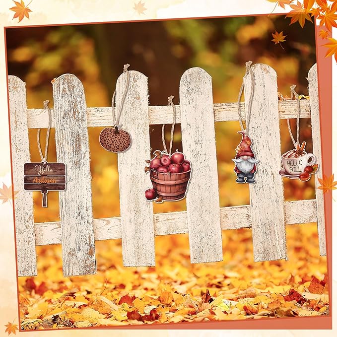36Pcs Fall Tree Ornaments,Fall Thanksgiving Wood Ornaments for Autumn Decorations with String Fall Decorations for Home Tree Office