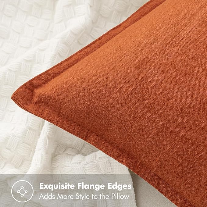 MIULEE Fall Decorative Linen Euro Sham Pillow Covers 26x26 Burnt Orange Boho Farmhouse Neutral Couch Throw Pillows for Bed Pack of 2 Accent Modern Pillowcase Summer Sofa Livingroom Home Decor