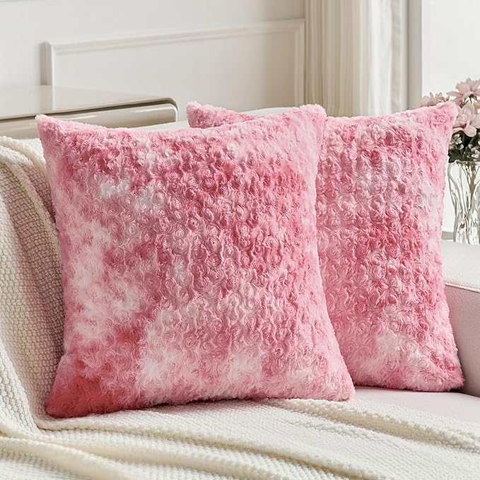 FUTEI Pink Decorative Throw Pillow Covers 20x20 Inch Set of 2,Soft Cozy Colorful Rose Swirl Texture Cushion Case,Modern Home Decor for Couch Sofa Bed Living Room