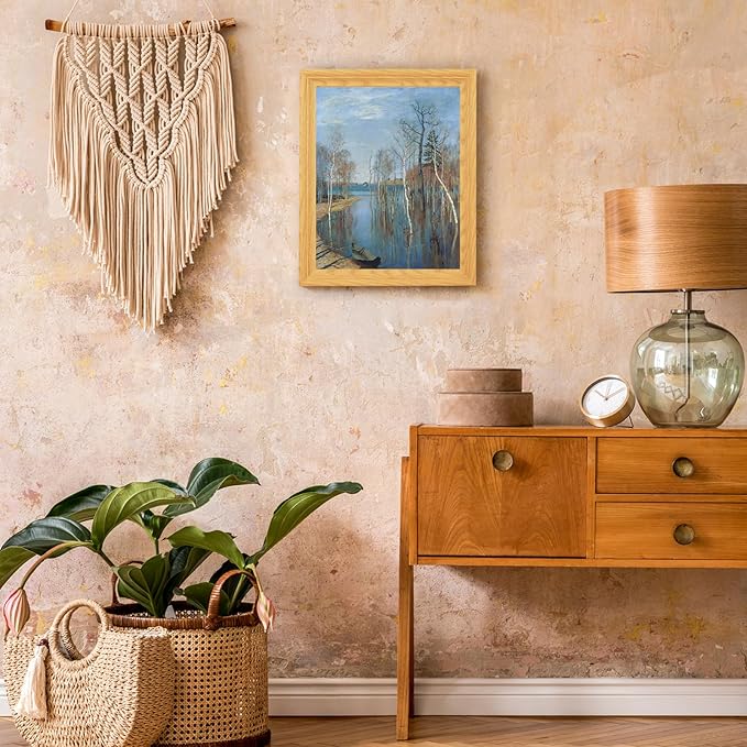 Brivoria Framed Canvas Wall Art Vintage Decor, Realistic Spring Art Print with Mat of Flooded Birch Trees and Still Water for Hallway Dining Room or Nature-Inspired Wall Display, 13"x16"